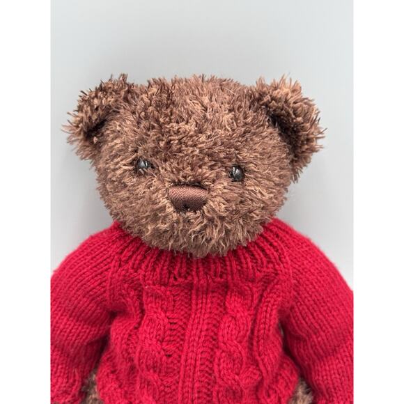 FAO Schwarz Brown Teddy Bear In Red Knit Sweater Plush 13” Stuffed Animal - Picture 2 of 10